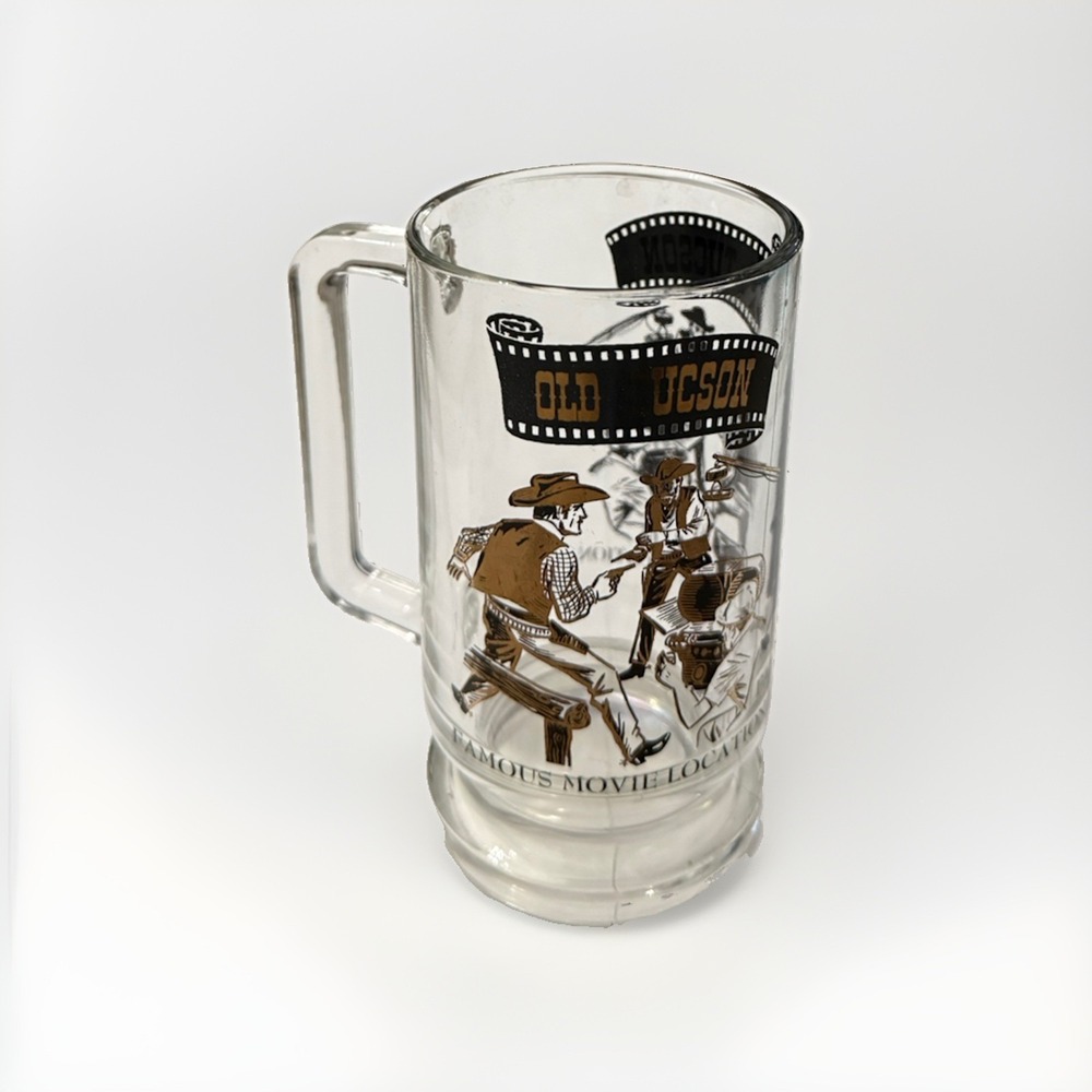 Vintage Old Tucson Famous Movie Location Glass Mug Gold Black Old West Cowboy